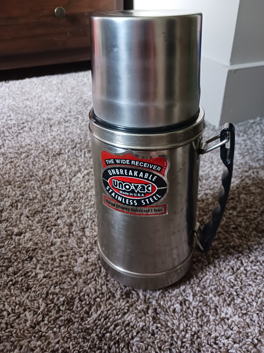 Vintage Unbreakable Uno-vac Wide Receiver Stainless Steel Thermos Made In USA
